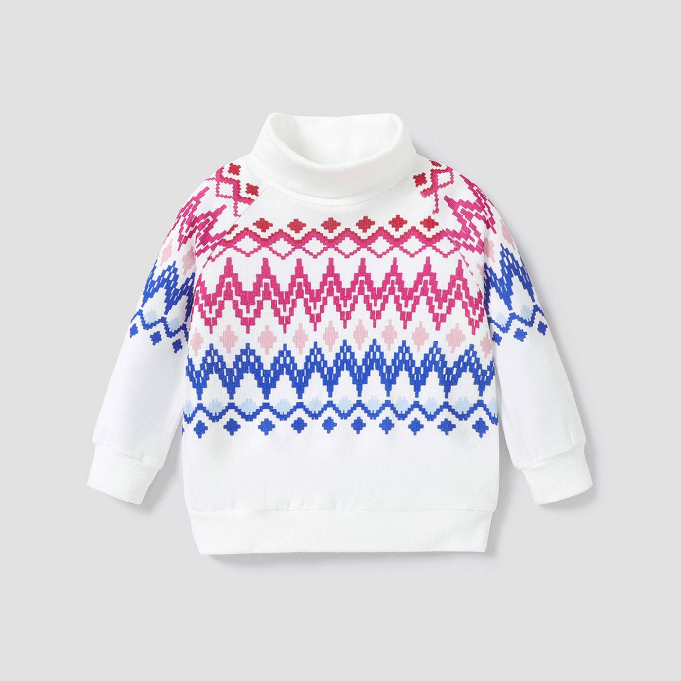 Toddler Girl Sweet Geometric Pattern Stand Collar Sweater