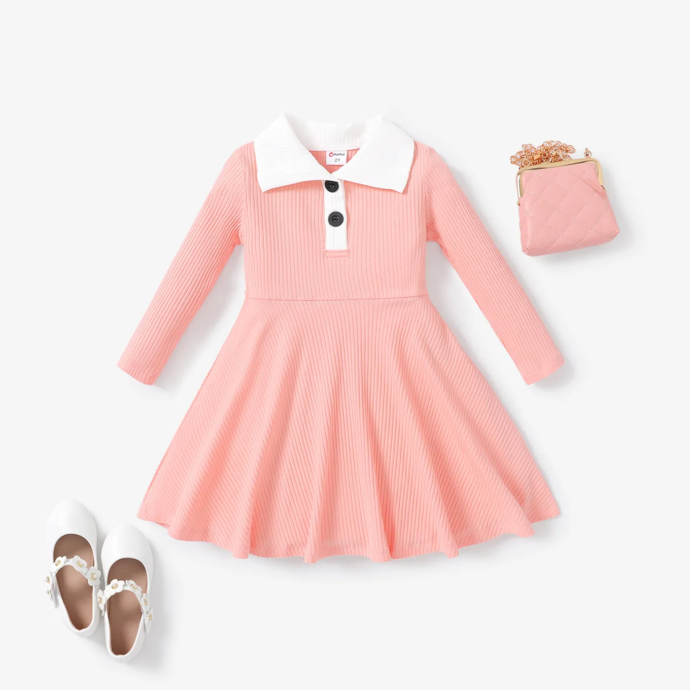 Toddler Girl Sweet Shirt Collar Long Sleeve Dress  big image 1