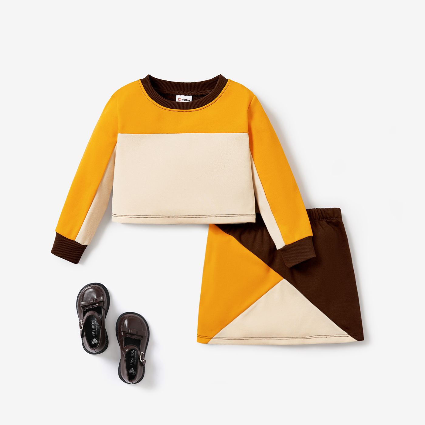 2PCS Toddler Girl Solid Color Avant-garde Tissu Coudre Robe Top / Jupe Set