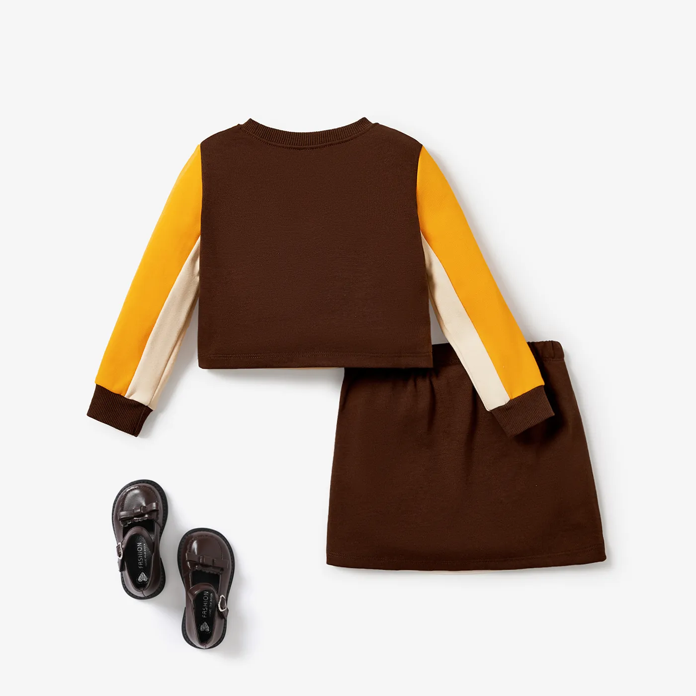 2PCS Toddler Girl Solid Color Avant-garde Fabric Stitching Dress Top/ Skirt Set  image 2