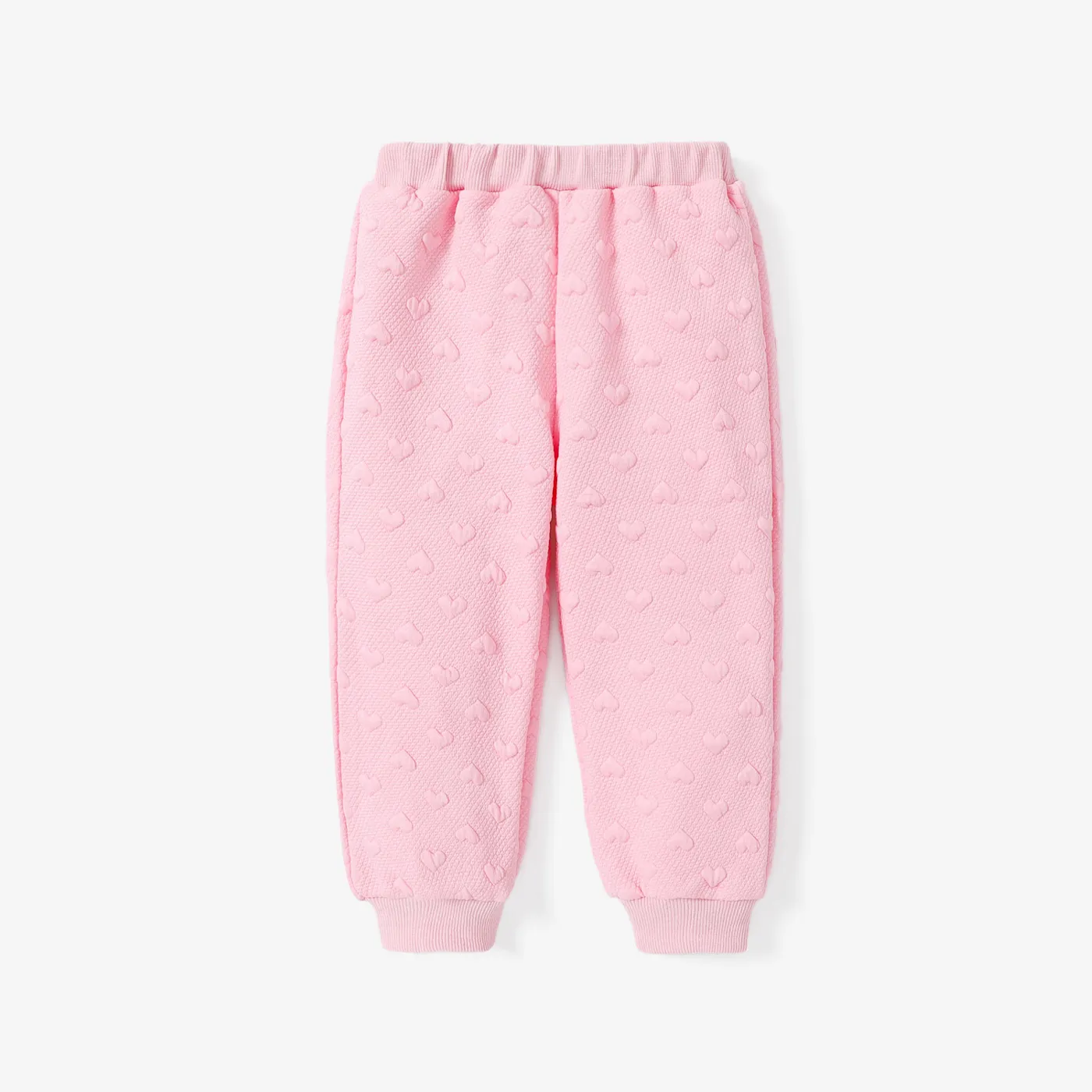 Toddler Girl Basic Solid Color Heart Embroidered Elasticized Pants Pink big image 1