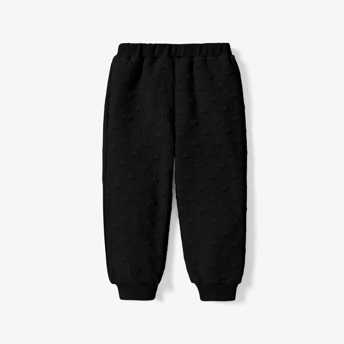 Toddler Girl Basic Solid Color Heart Embroidered Elasticized Pants Black