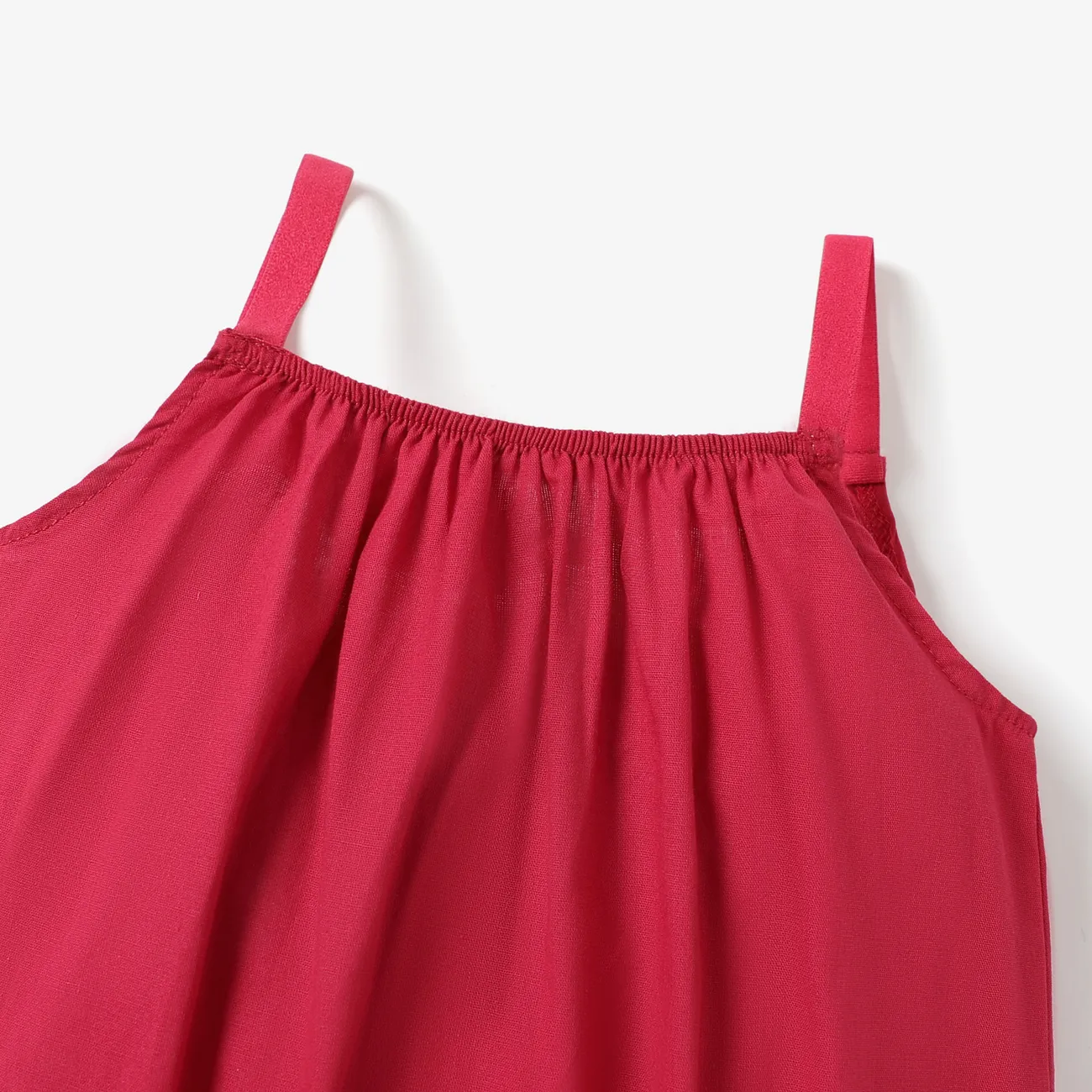 100% Cotton Baby Girl Loose-fit Solid Sleeveless Spaghetti Strap Harem Pants Overalls Burgundy big image 1