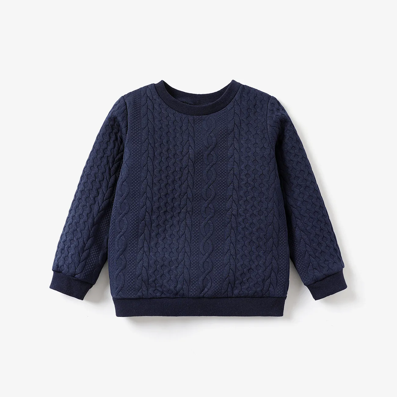 Kid Boy Casual Cable Knit Textured Sweatshirt Dark Blue big image 1