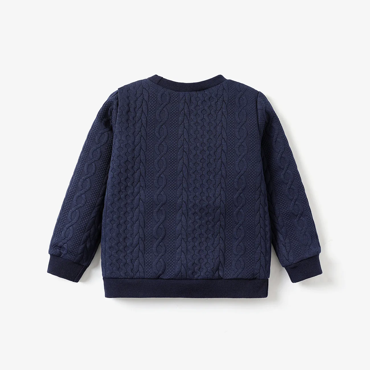Kid Boy Casual Cable Knit Textured Sweatshirt Dark Blue big image 1