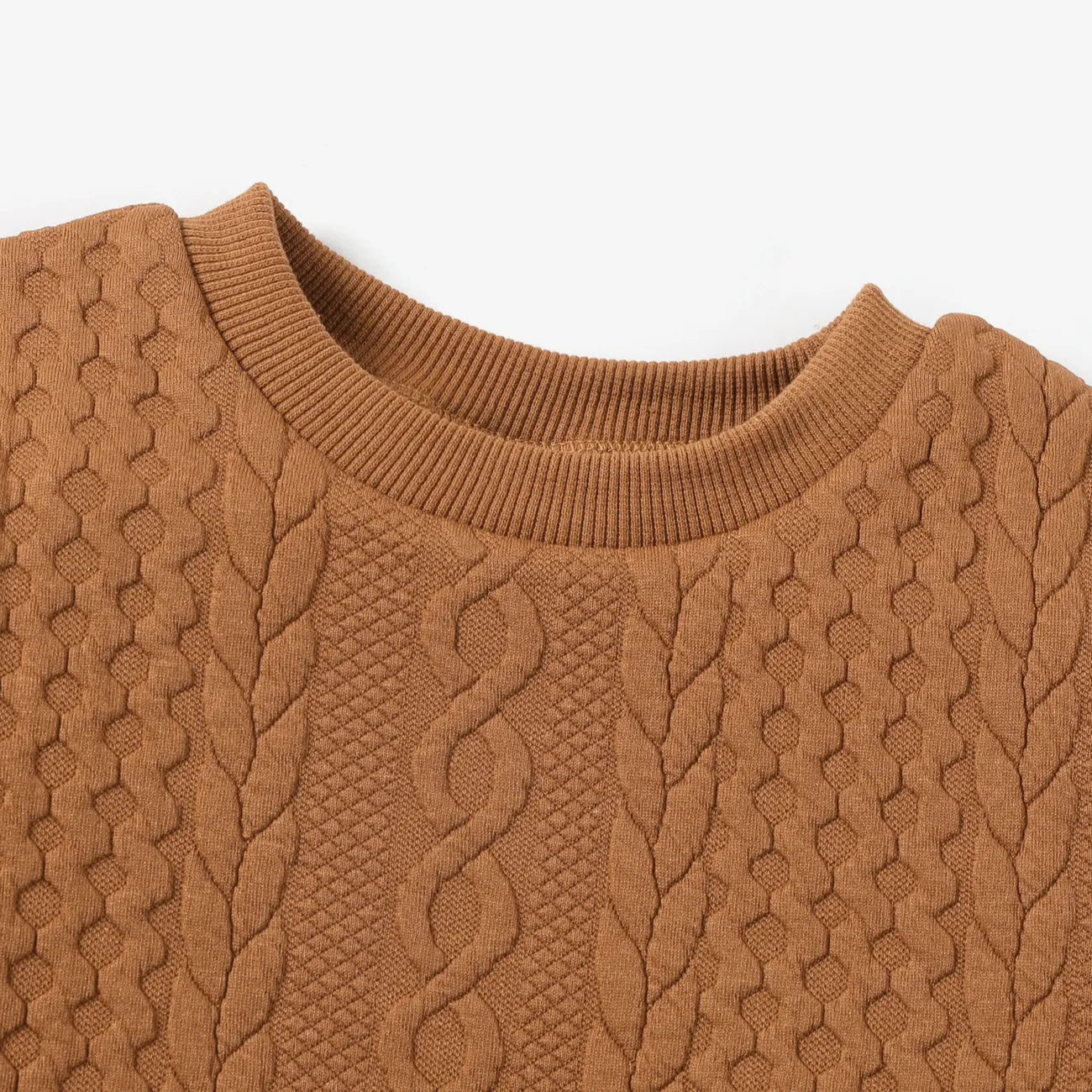 Kid Boy Casual Cable Knit Textured Sweatshirt Khaki big image 1