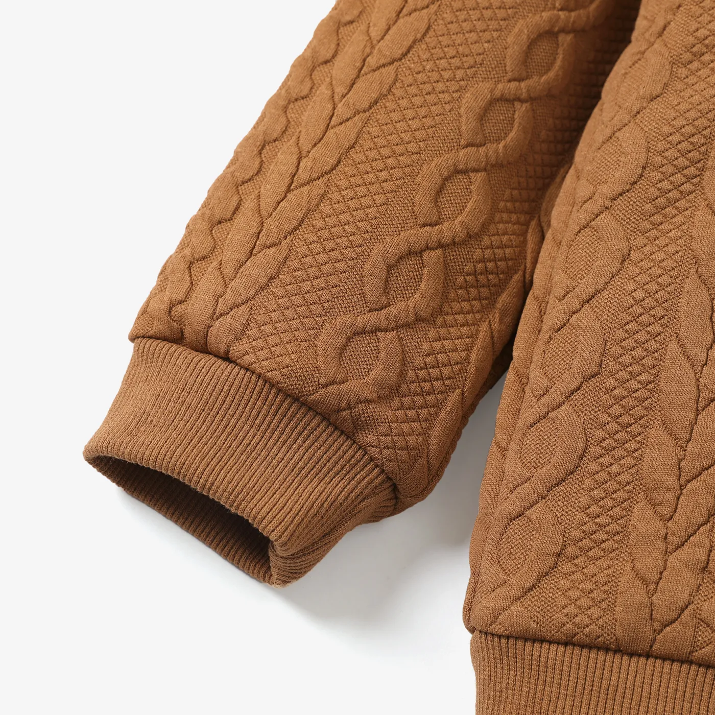 Kid Boy Casual Cable Knit Textured Sweatshirt Khaki image 3