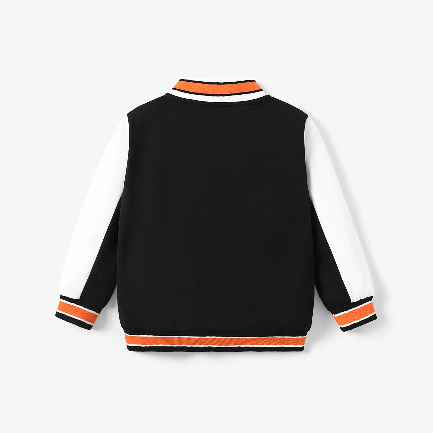 Toddler Boy Letter Embroidered Striped Button Design Bomber Jacket Black image 2