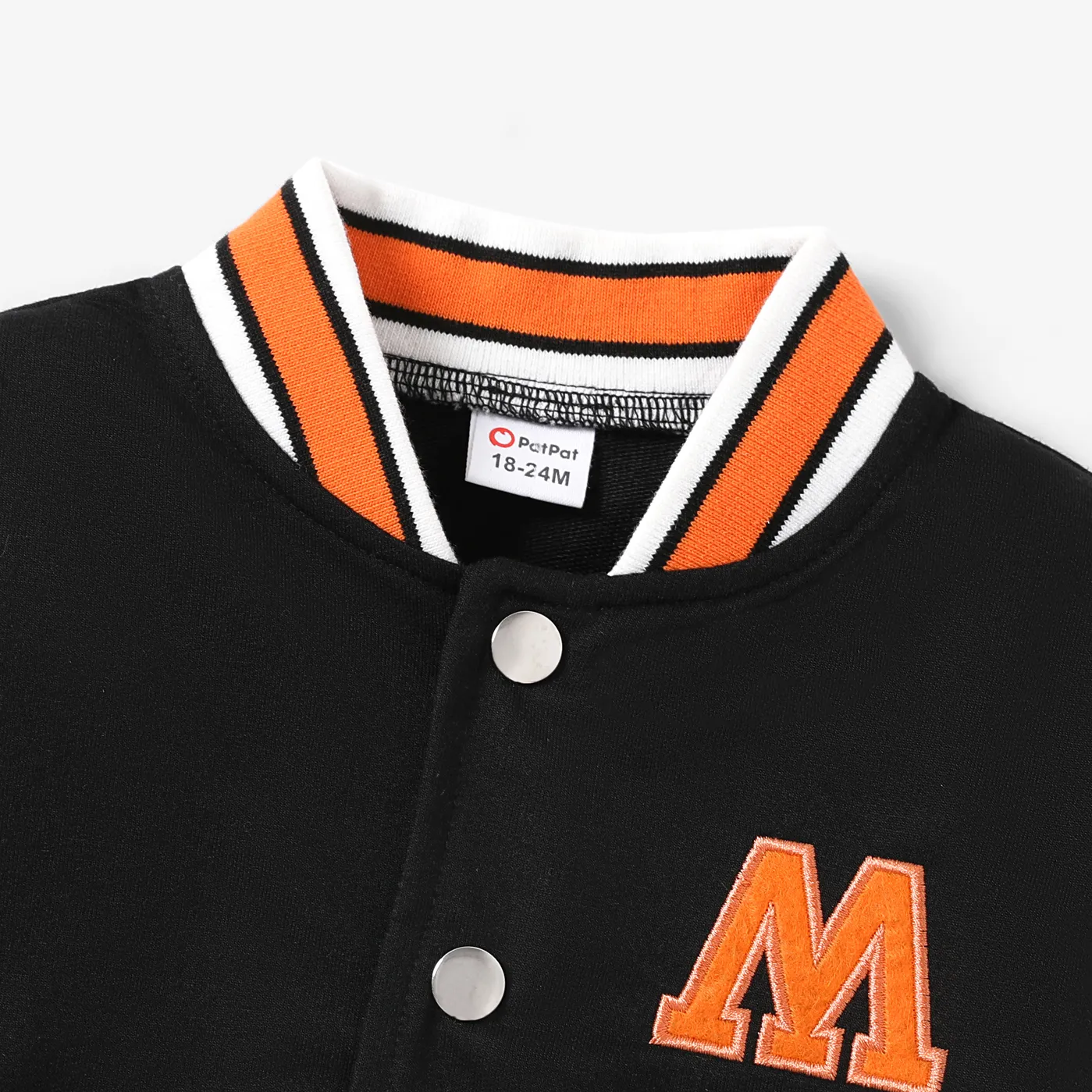Toddler Boy Letter Embroidered Striped Button Design Bomber Jacket Black image 5