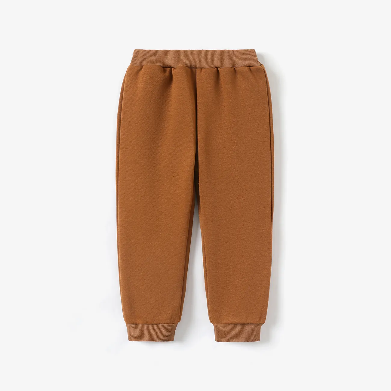 Toddler Boy Basic Solid Color Fleece Lined Elasticized Pants Brown big image 1