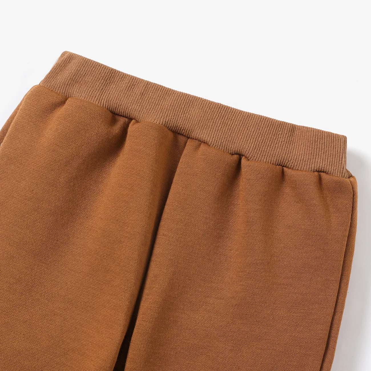 Pantalones elásticos con forro polar de color sólido básico para niño pequeño Marrón big image 1