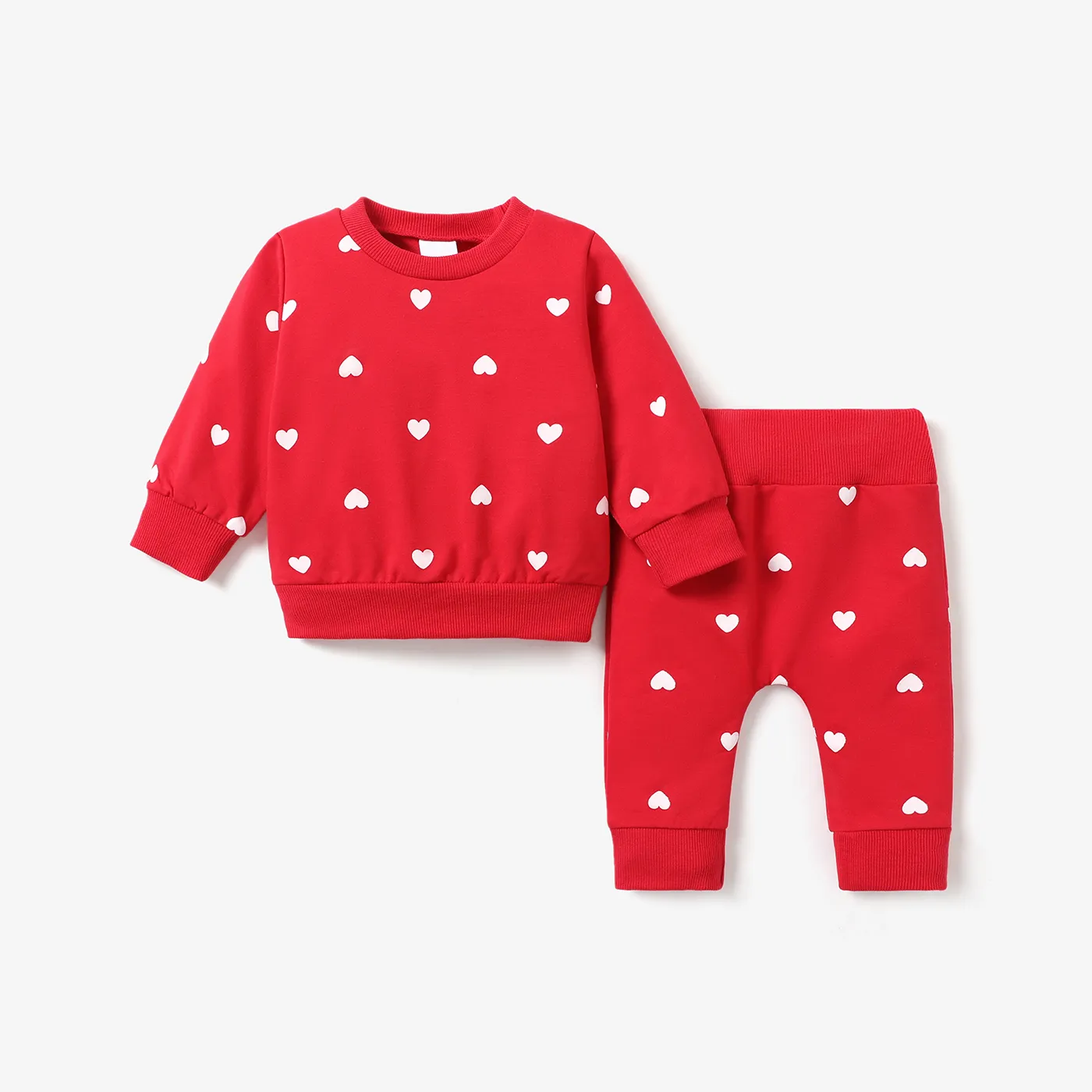 2pcs Baby All Over Polka Dots Long-sleeve Pullover and Trousers Set Red