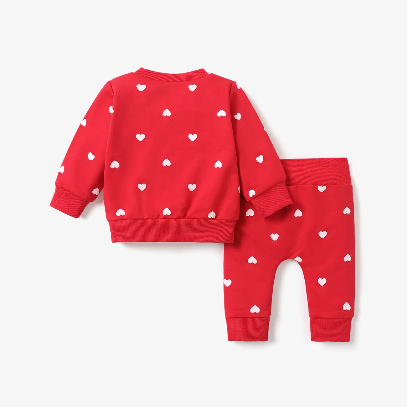2pcs Baby All Over Polka Dots Long-sleeve Pullover and Trousers Set Red big image 1