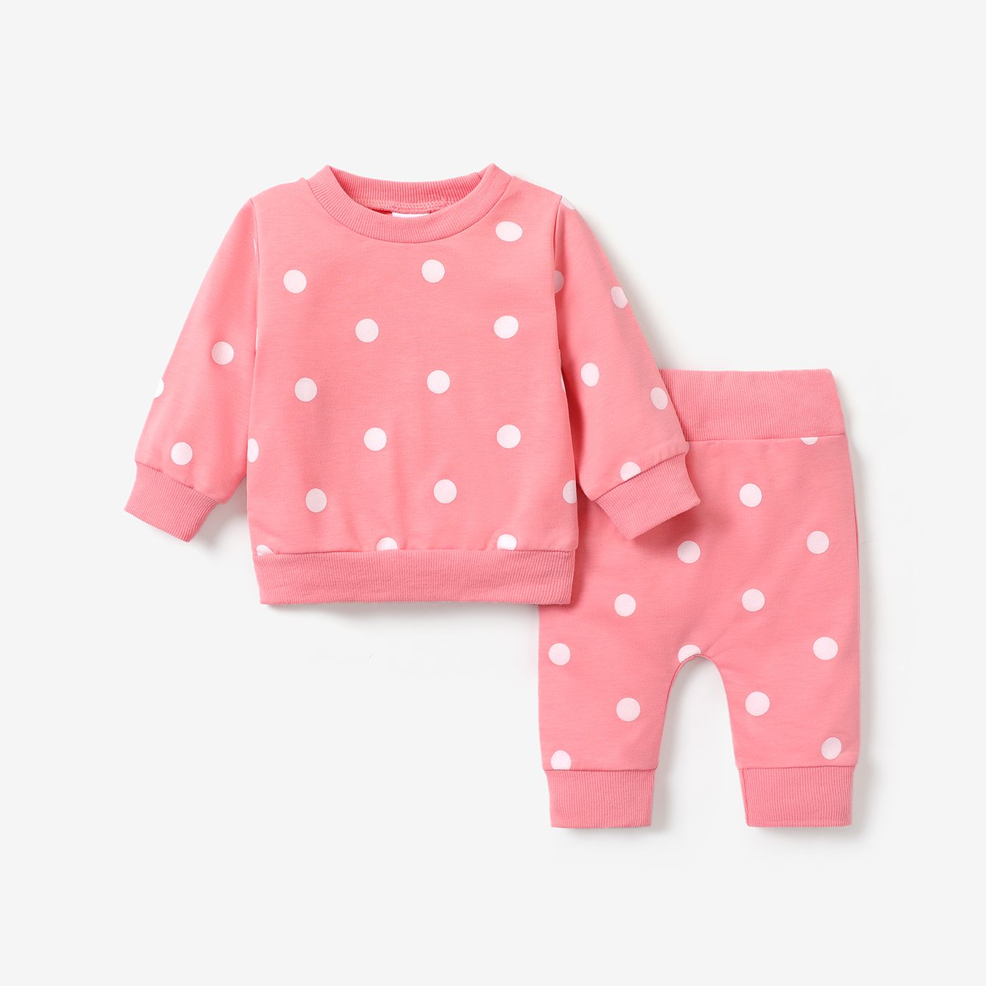 2pcs Baby All Over Polka Dots Long-sleeve Pullover And Trousers Set