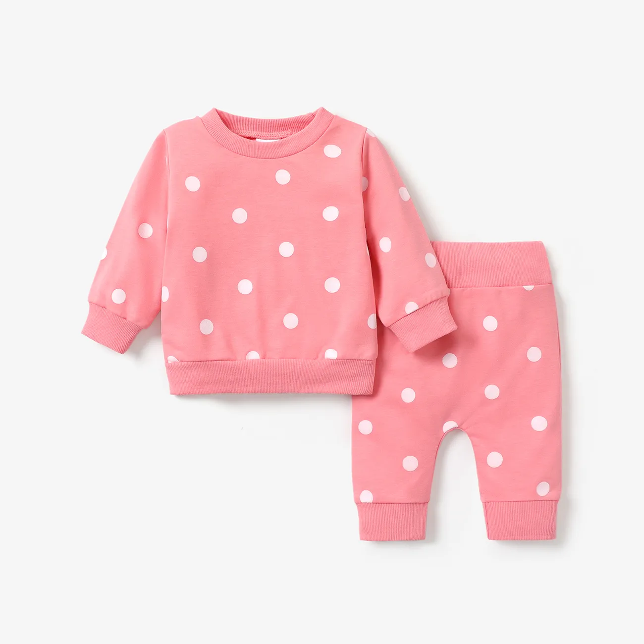 2pcs Baby All Over Polka Dots Long-sleeve Pullover and Trousers Set  big image 1