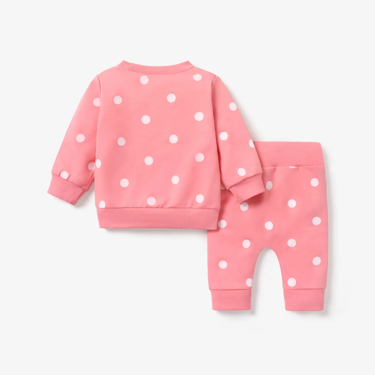 2pcs Baby All Over Polka Dots Long-sleeve Pullover and Trousers Set Pink big image 1
