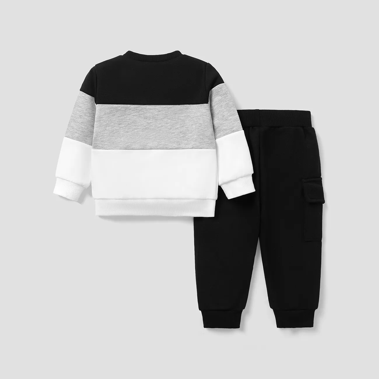 2pcs Baby Boy/Girl Star Print Long-sleeve Colorblock Sweatshirt and Solid Sweatpants Set Black big image 1