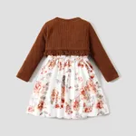 2pcs Toddler Girl Floral Print Sleeveless Dress and Ruffled Brown Cardigan Set  image 3