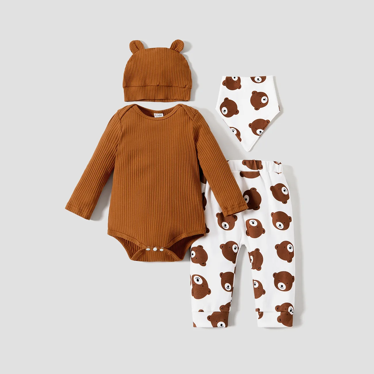 4pcs Baby Boy/Girl Animal Pattern Bear Long Sleeves Sets  big image 1