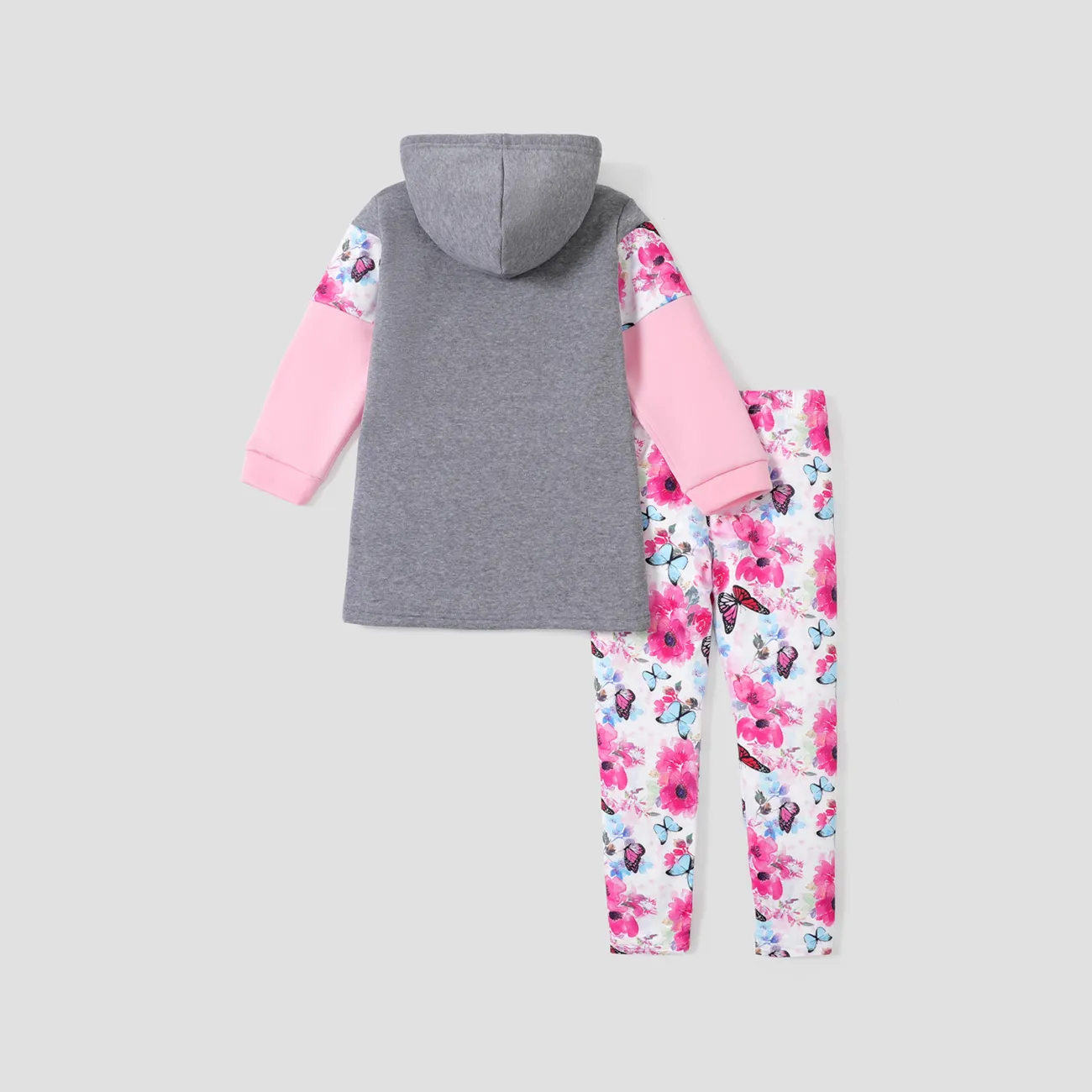 2 unidades Criança Conjuntos Menina Plantas e flores Costuras de tecido Fato de manga comprida e calças Cinzento big image 1