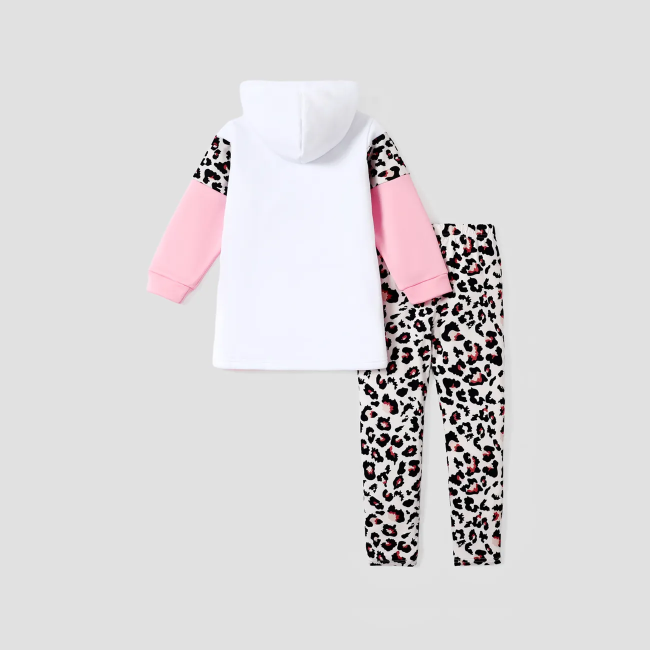 2-piece Kid Girl Floral Print Colorblock Hoodie Sweatshirt and Elasticized Pants Set White big image 1
