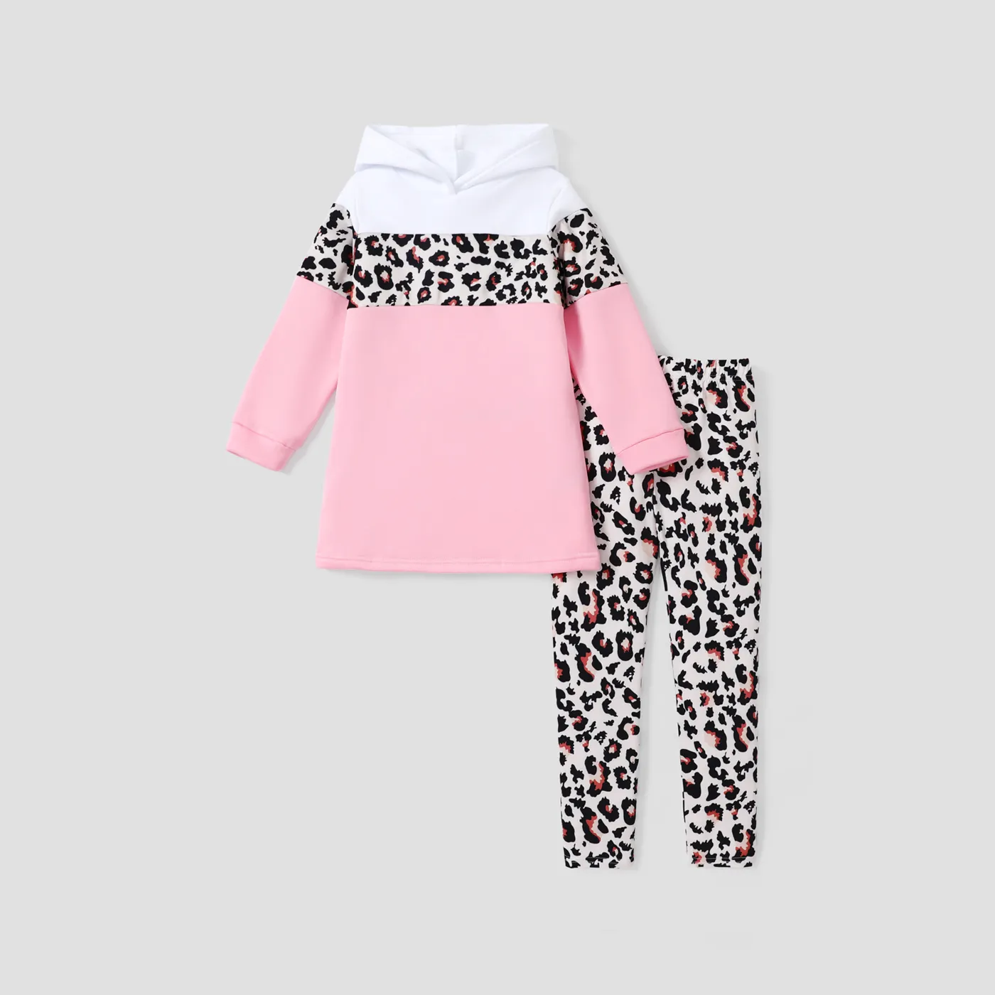 2-piece Kid Girl Floral Print Colorblock Hoodie Sweatshirt and Elasticized Pants Set White
