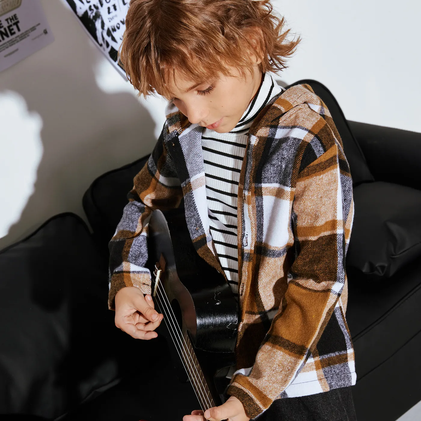 Kid Boy Hooded Plaid Long sleeves Shirt Jacket  image 4