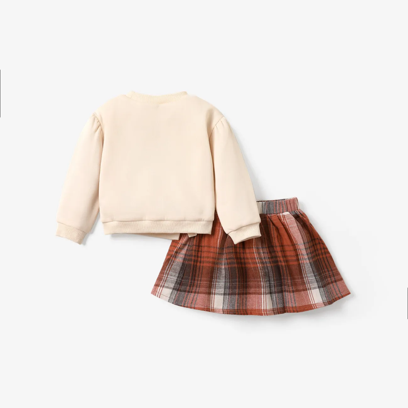 2-قطعة طفل صغير فتاة bowknot تصميم البلوز ومجموعة تنورة منقوشة مشمش big image 1