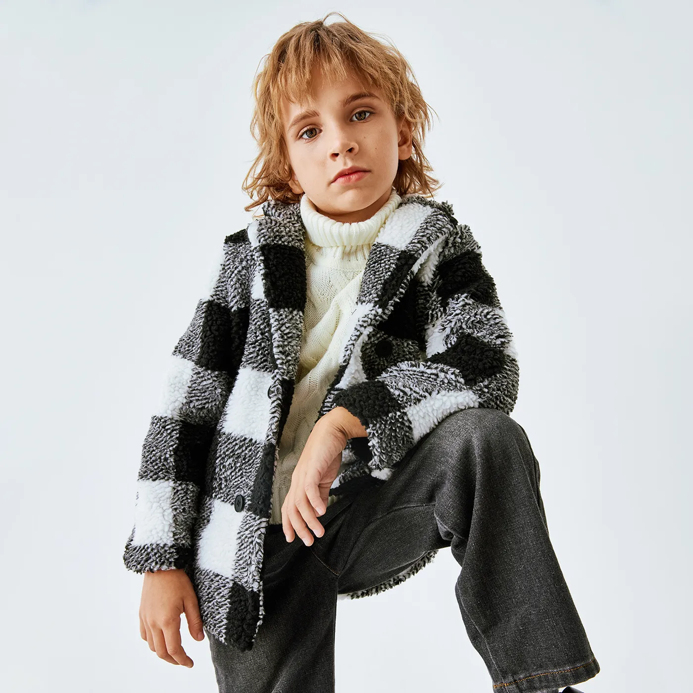 Toddler Boy/Girl Lapel Grid/Houndstooth Coat Black image 6