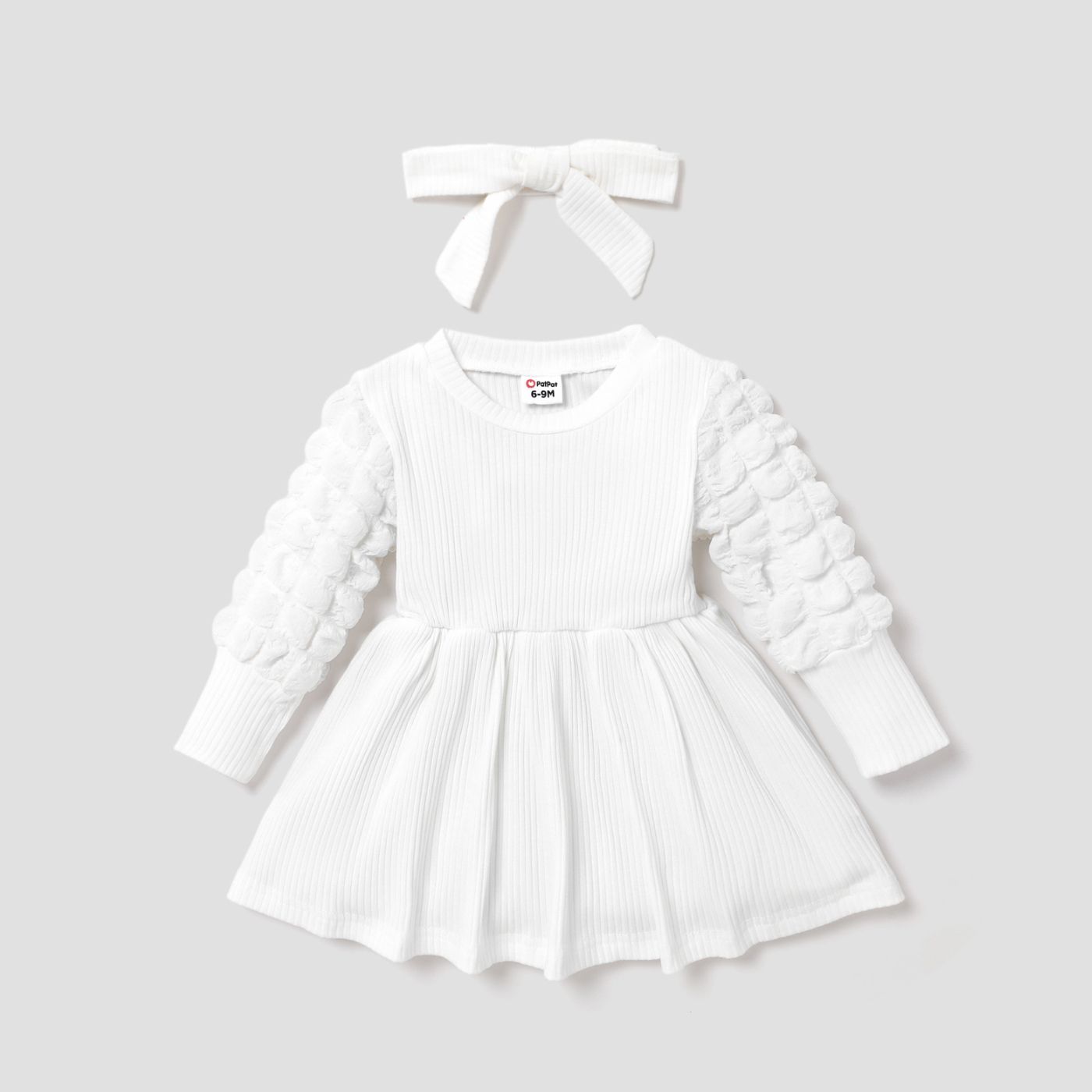 2pcs Baby Girl Sweet Solid Color Long Sleeves Dress Set