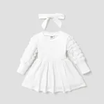 2pcs Baby Girl Sweet Solid Color Long Sleeves Dress Set White