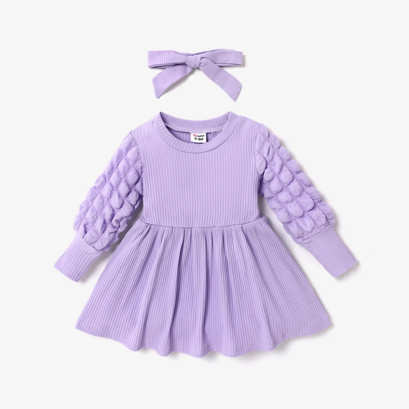 2pcs Baby Girl Sweet Solid Color Long Sleeves Dress Set