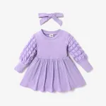 2pcs Baby Girl Sweet Solid Color Long Sleeves Dress Set Purple