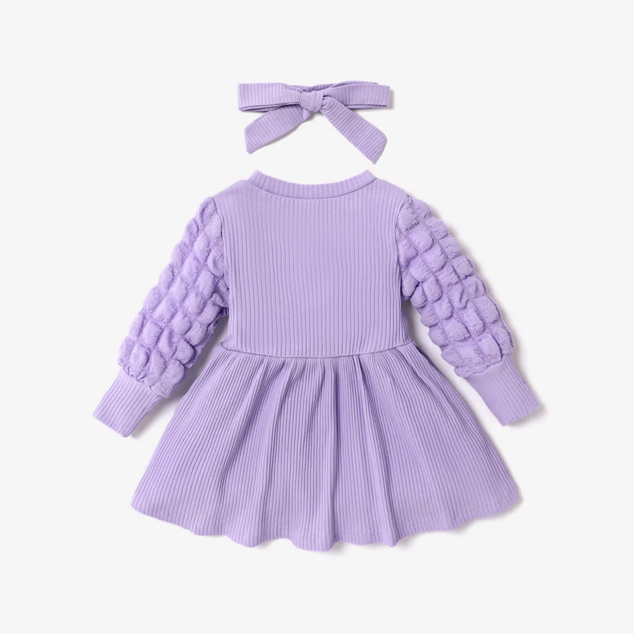 2pcs Baby Girl Sweet Solid Color Long Sleeves Dress Set Purple big image 1
