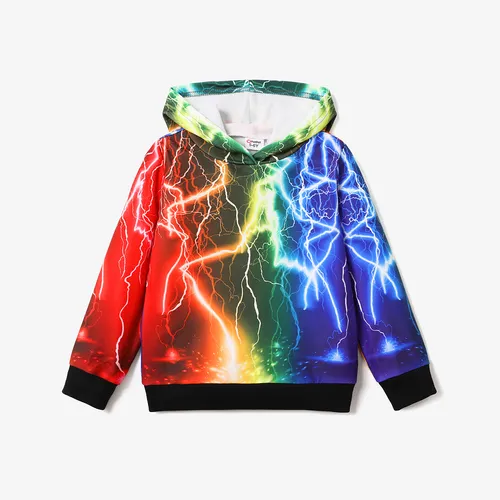 Kid Boy Lightning Print Colorblock Hoodie Sweatshirt