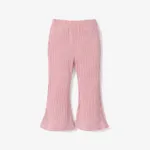 Toddler Girl Sweet Solid Color Ribbed Flared Pants Pink