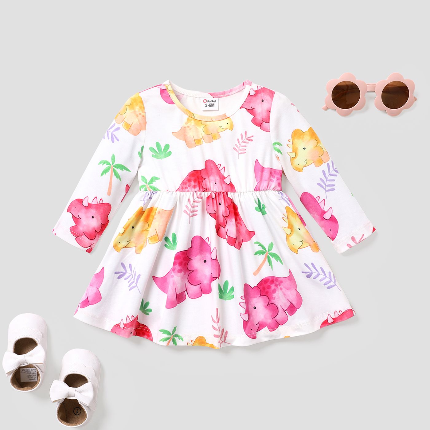 Baby Girl Dinosaur Animal-pattern Long-sleeved Dress