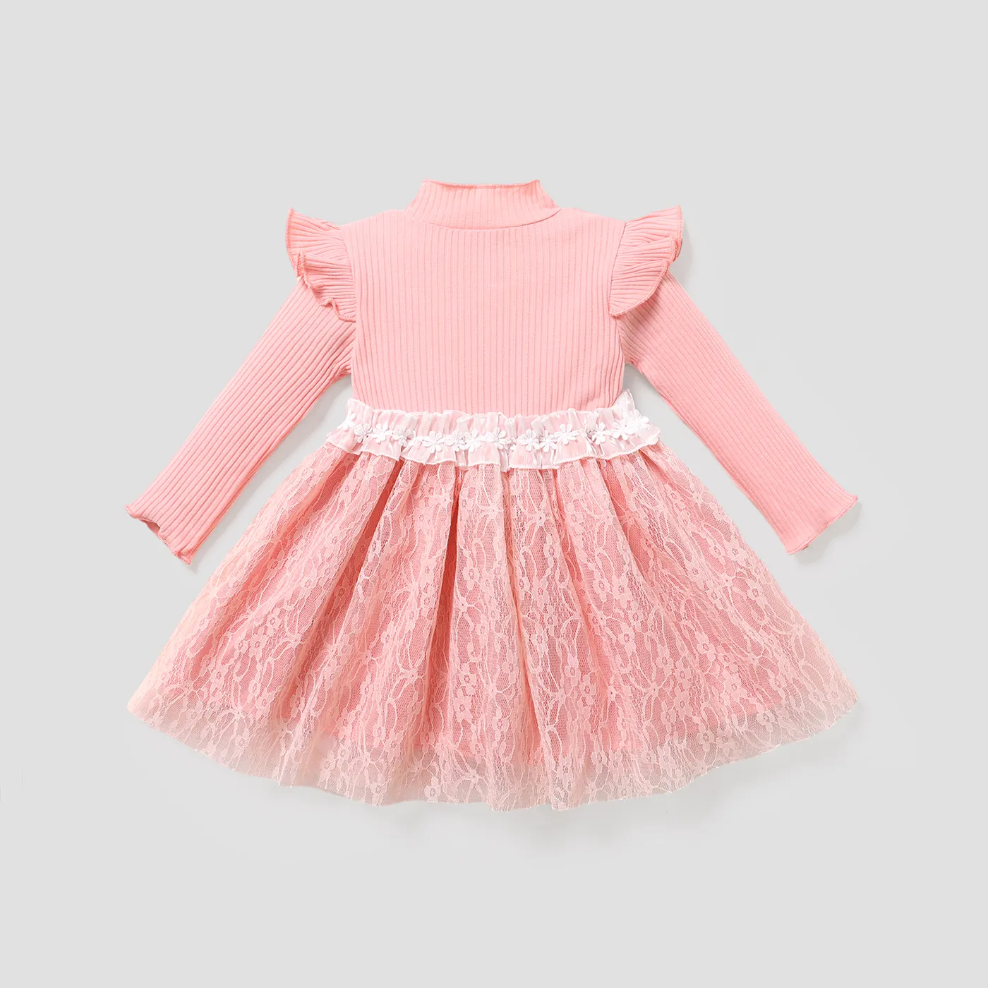 Baby Girl Lace Design Fabric Stitching Dress Pink image 2
