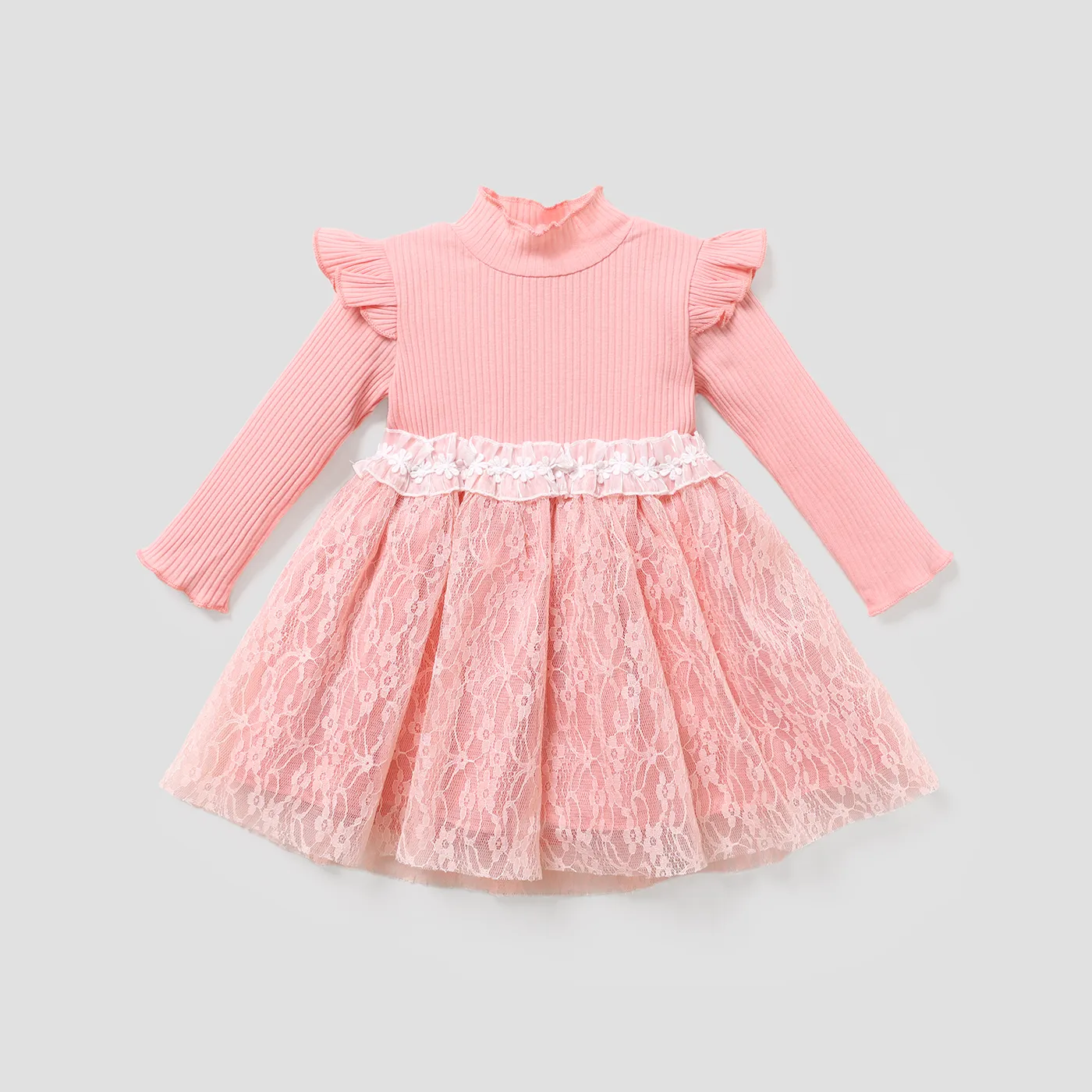 Baby Girl Lace Design Fabric Stitching Dress Pink big image 1