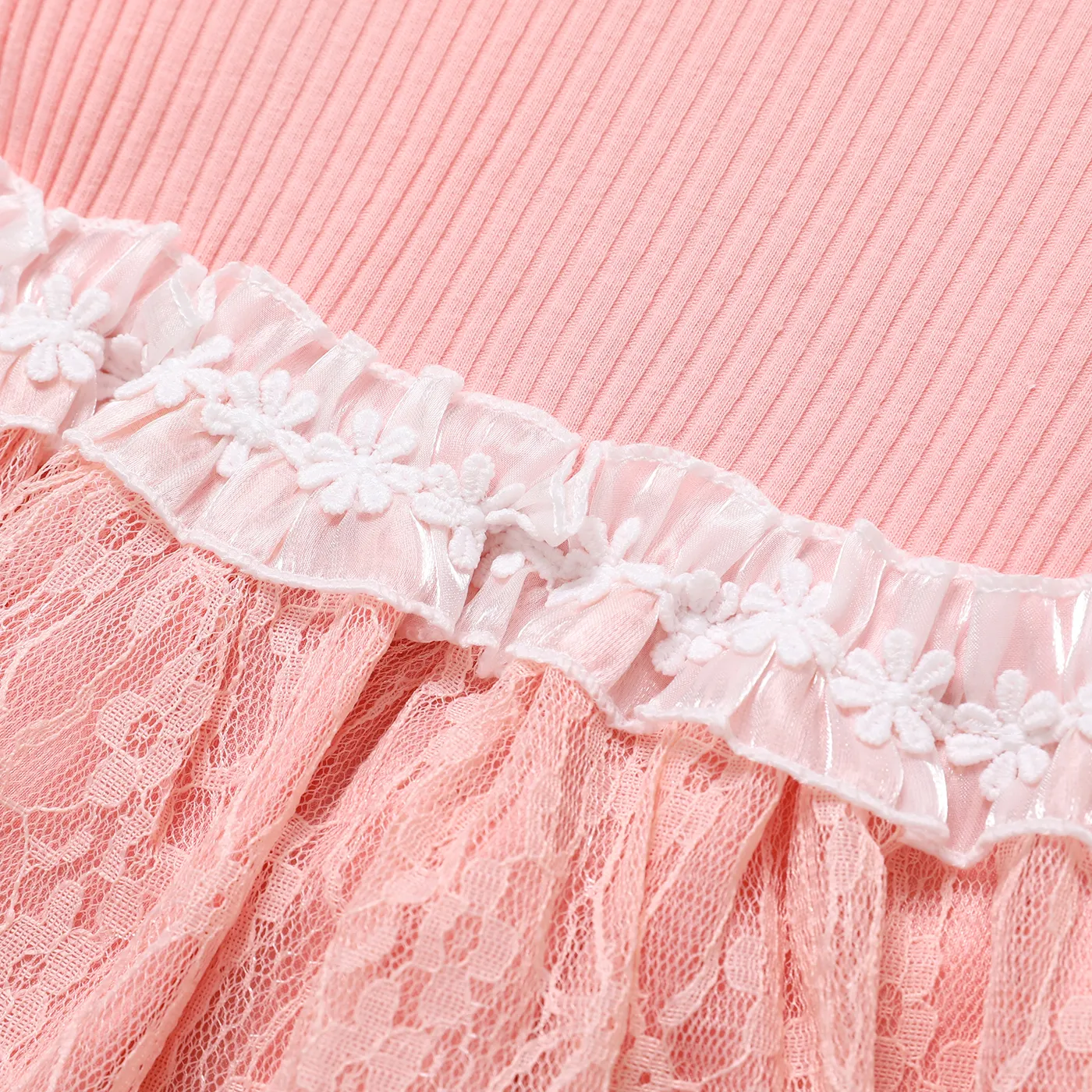 Baby Girl Lace Design Fabric Stitching Dress Pink image 3