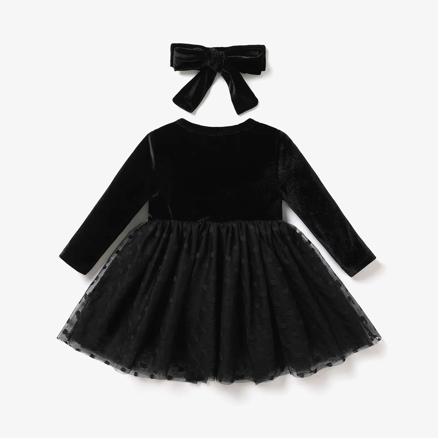 2PCS Sweet Baby girl Cat Expression Stitched Dress Black image 2