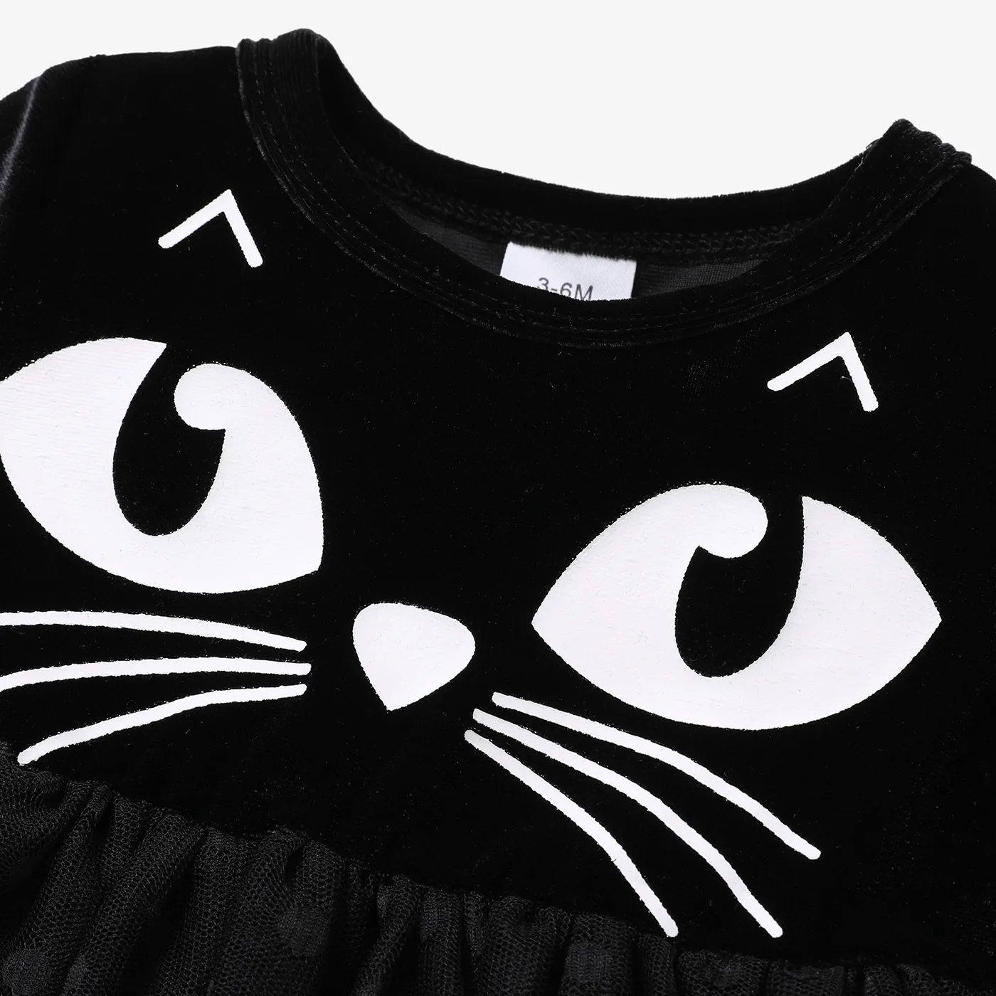 2PCS Sweet Baby girl Cat Expression Stitched Dress Black image 5