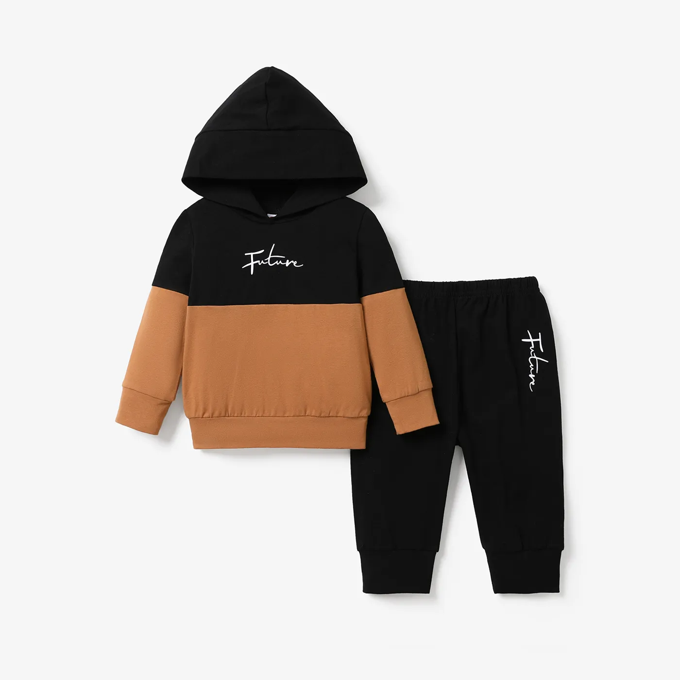 2pcs Toddler Boy Letter Print Colorblock Cotton Hoodie Sweatshirt  big image 1
