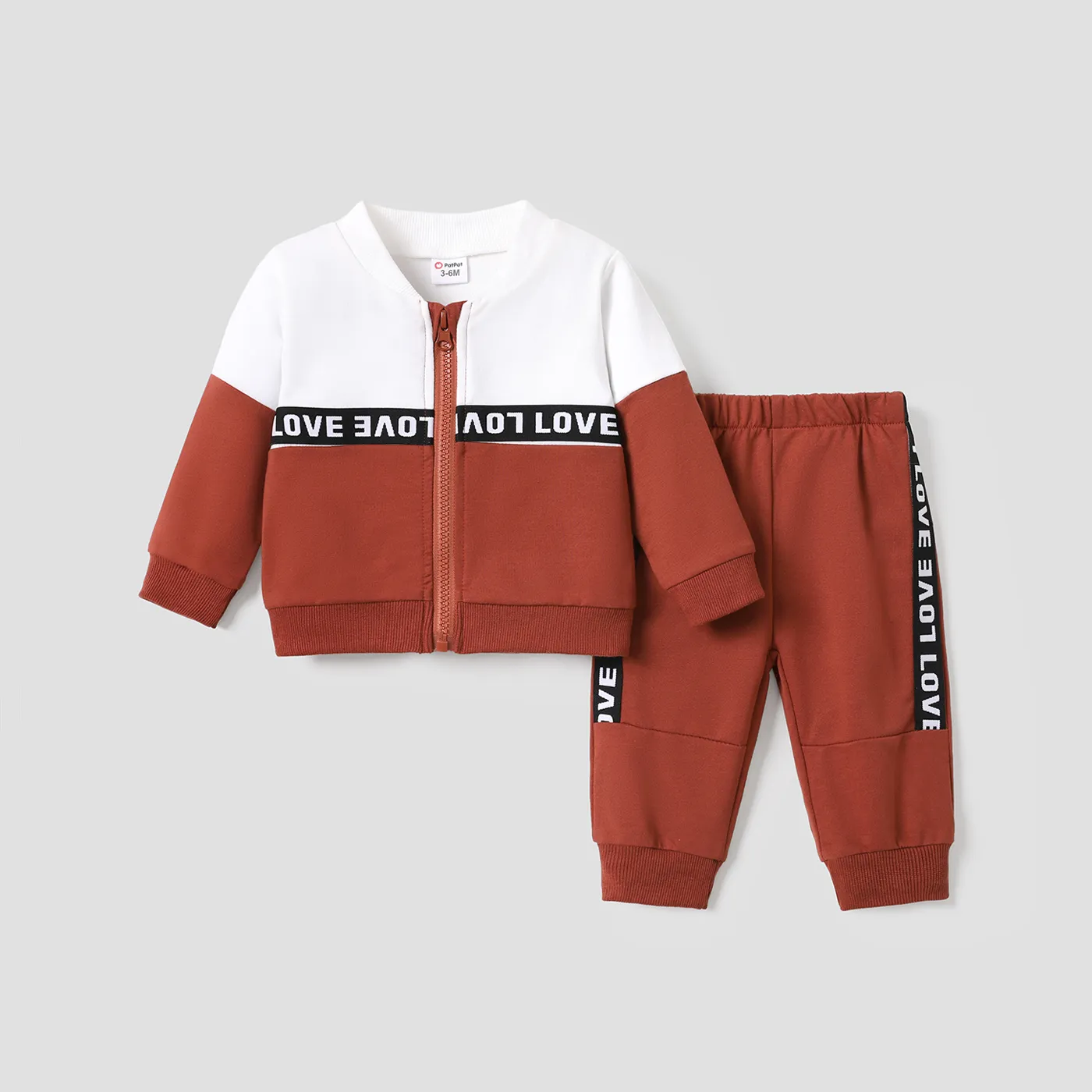 2pcs  Baby Boy/Girl Avant-garde Letter Long Sleeve Set Brown big image 1