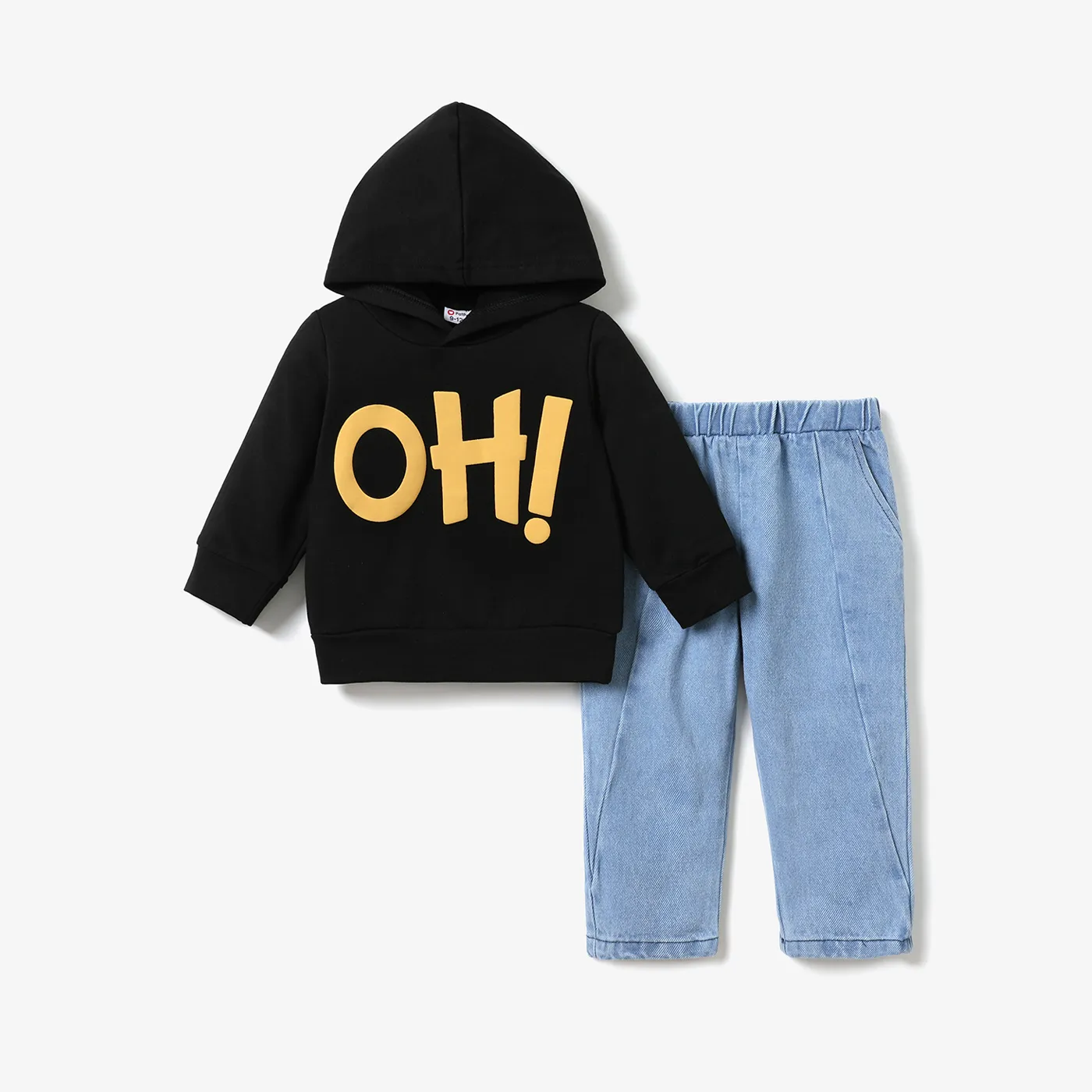 2pcs Baby Boy/Girl Letter Embroidered Long-sleeve Hoodie and Jeans Set