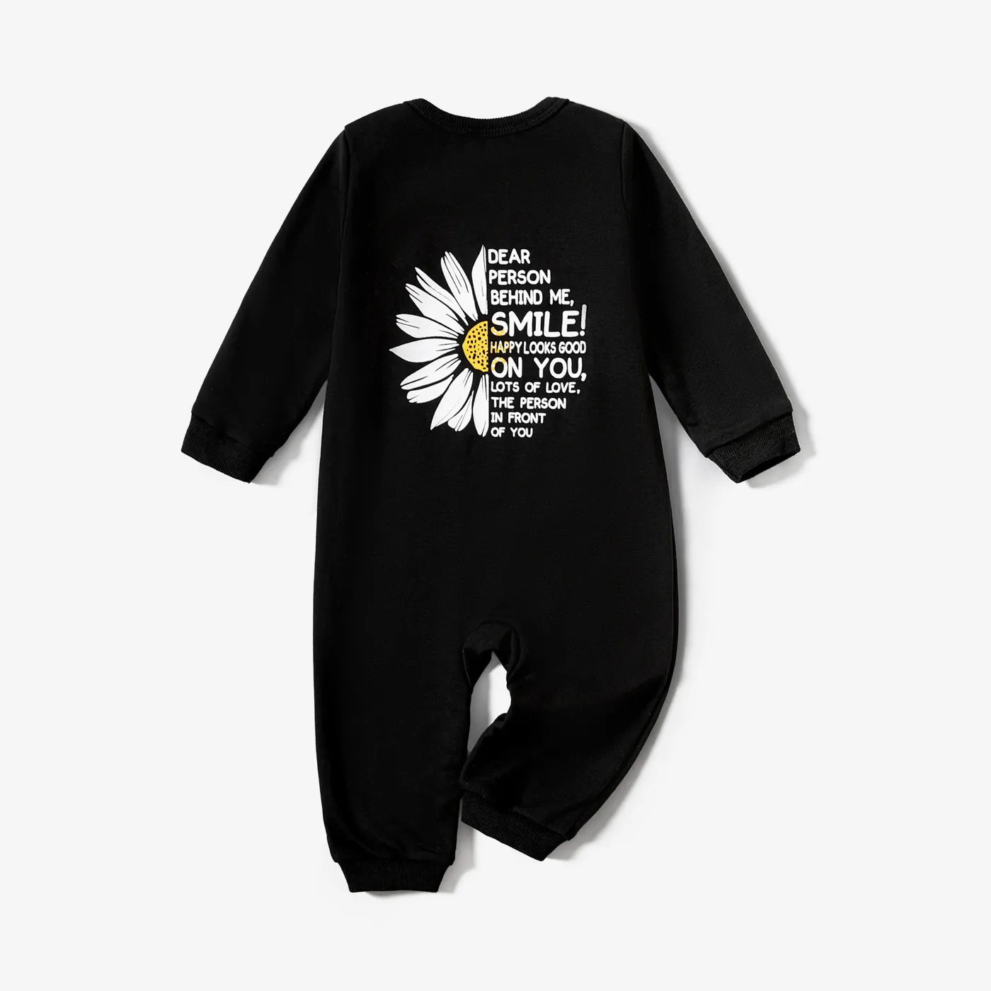 Family Matching Casual Daisy&Letters Print Long Sleeve Tops Black image 4