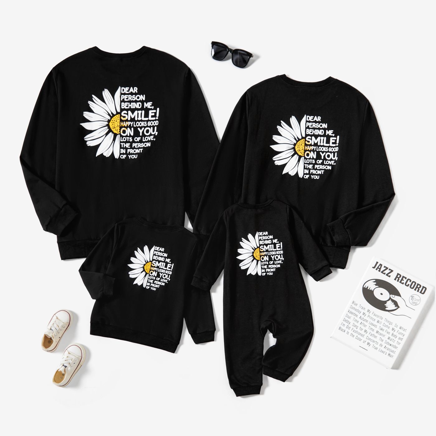 

Family Matching Casual Daisy&Letters Print Long Sleeve Tops