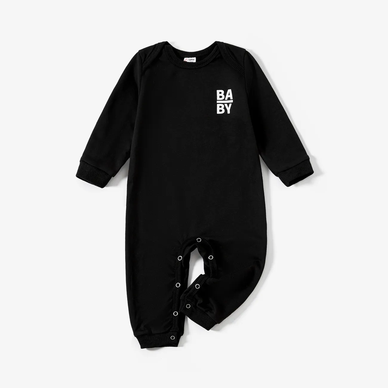 Family Matching Casual Daisy&Letters Print Long Sleeve Tops Black big image 1