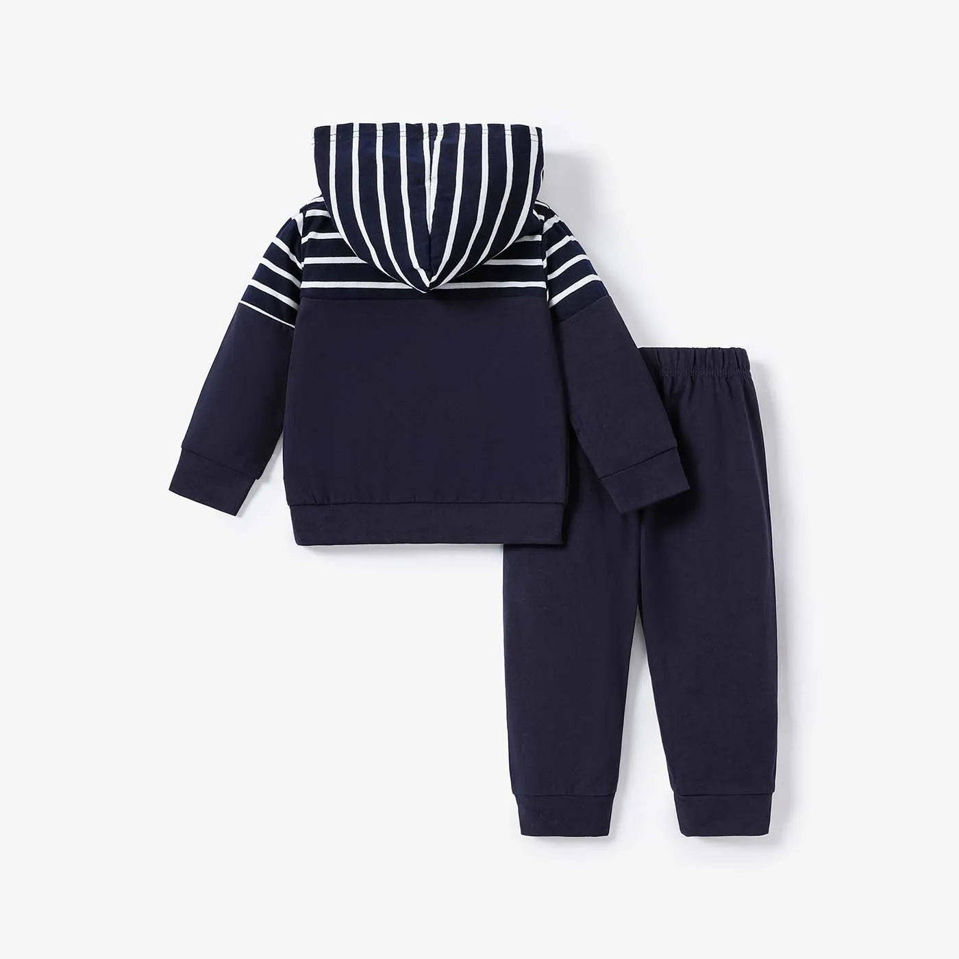 2pcs Baby Boy Long-sleeve Striped Spliced Hoodie and Badge Detail Sweatpants Set  image 5
