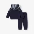 2pcs Baby Boy Long-sleeve Striped Spliced Hoodie and Badge Detail Sweatpants Set  image 5